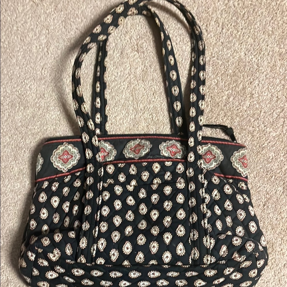 Vera Bradley Black and Cream Tote with Woven Straps
